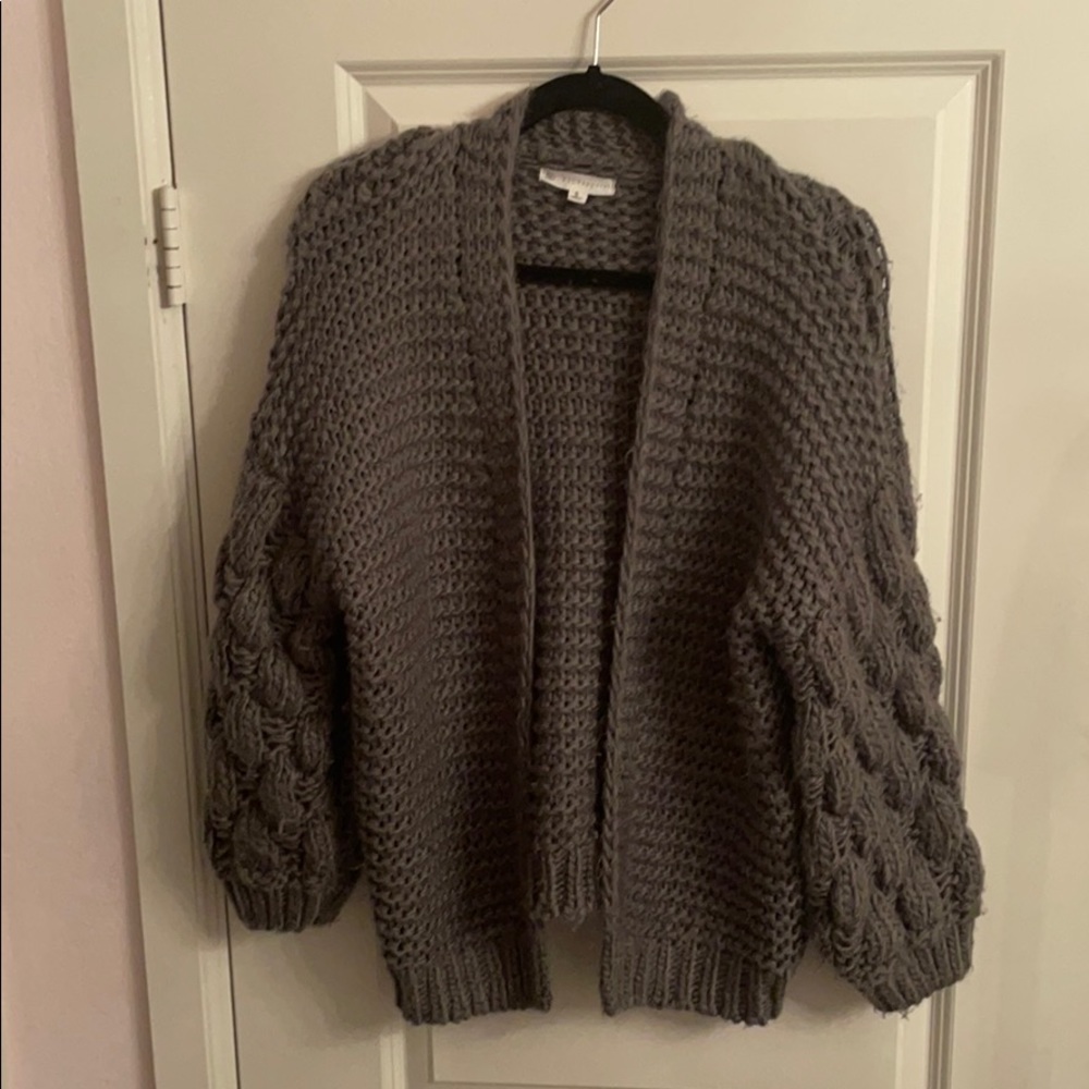 Chunky Knit Pom Pom cardigan, Grey
